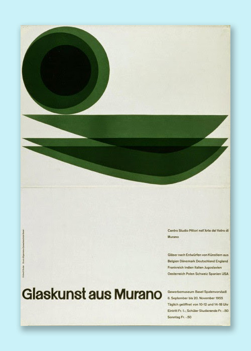 An abstract poster with a circle and two semi-circles in the top half, and text aligned to a grid in the bottom half.